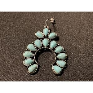 Pink Linen Reconstituted Turquoise Squash Blossom Earrings